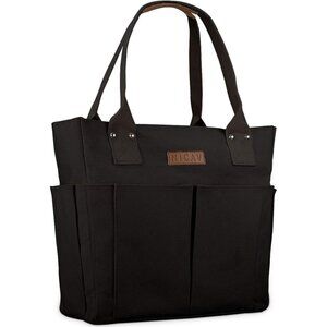 Women's Black Tote Bags Large Utility Bags with Pockets Zip for Teacher Work